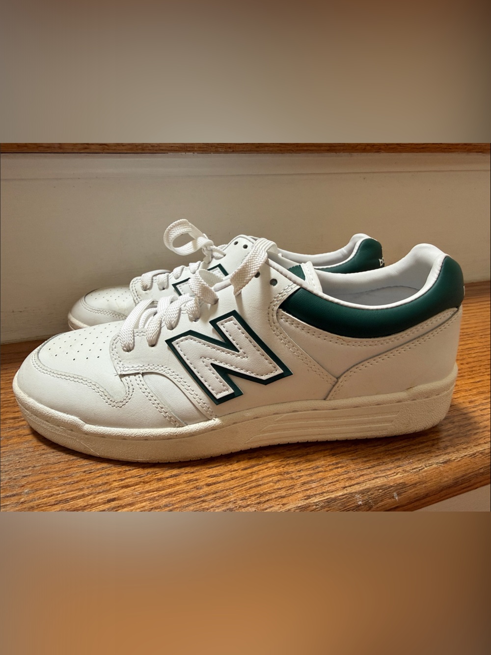 New Balance White Sneakers with Green Accents